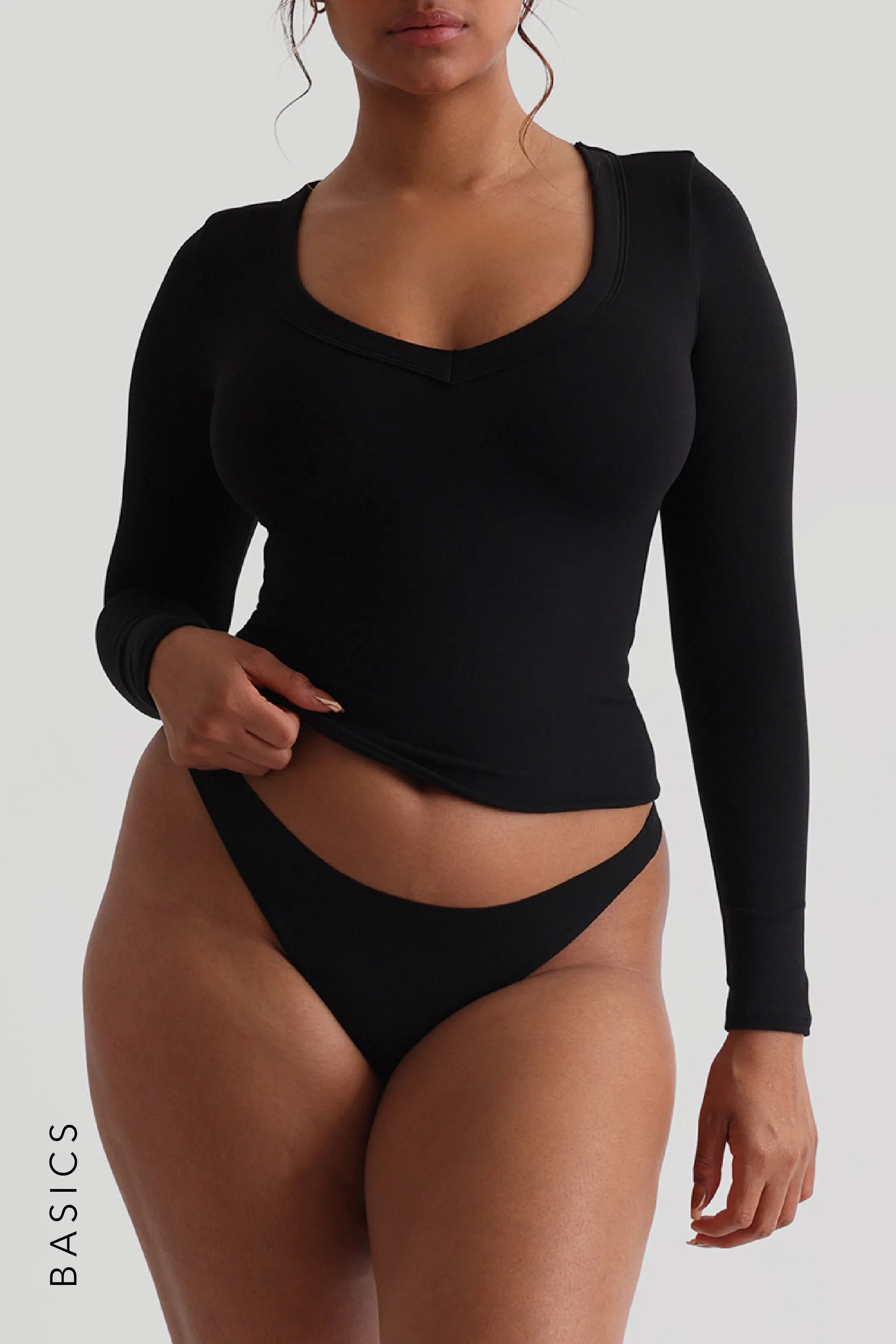 V-Shape Long Sleeve T-Shirt - Black sold by My outfit online