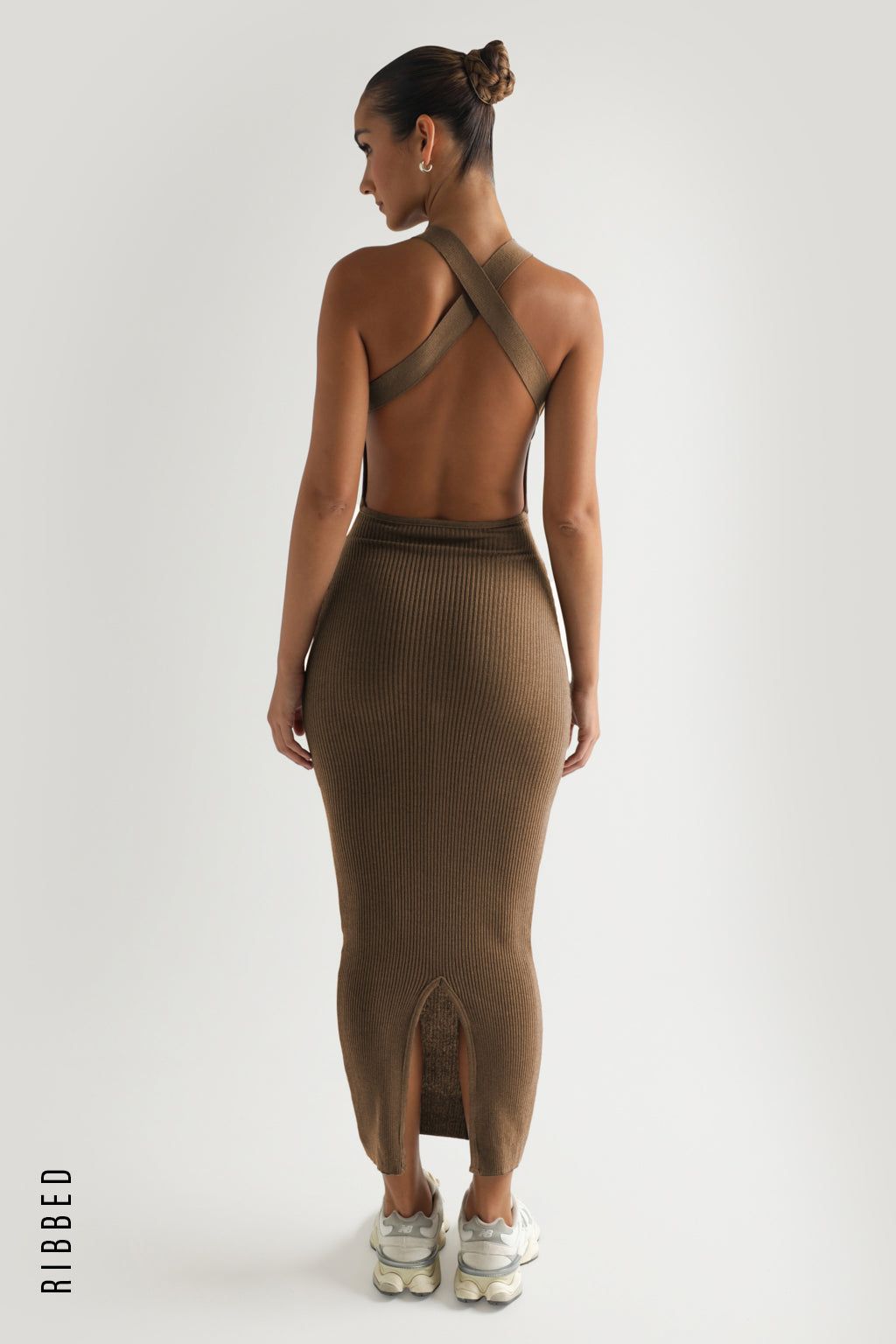 Celeste Cross Back Ribbed Maxi Dress - Brown sold by My outfit online
