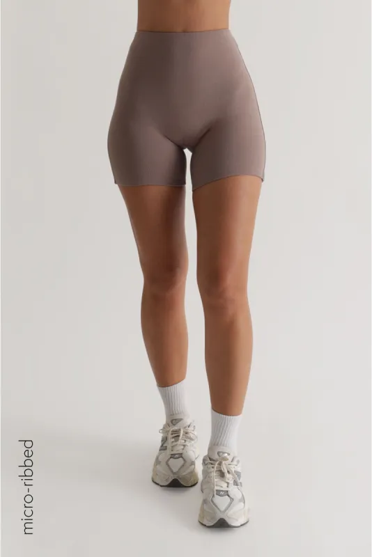 High Waisted Micro-Ribbed Shorts - Mocha sold by My outfit online