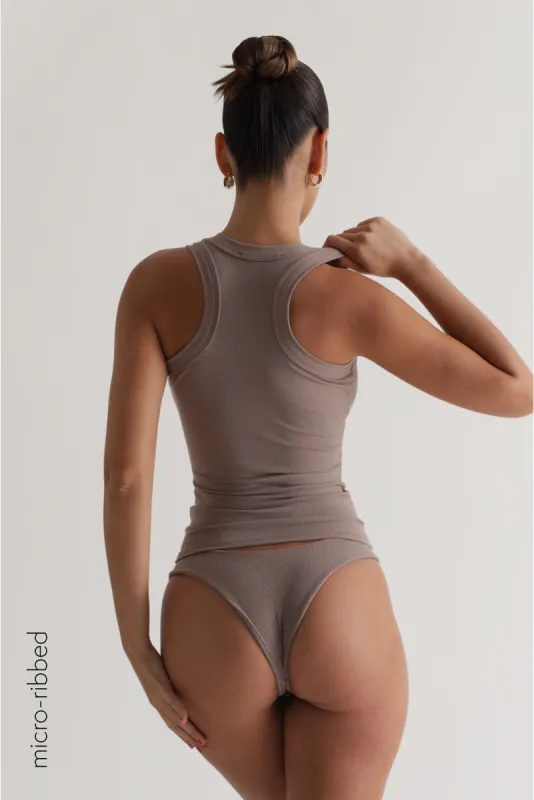 T-Shape Micro-Ribbed Tank Top - Mocha sold by My outfit online