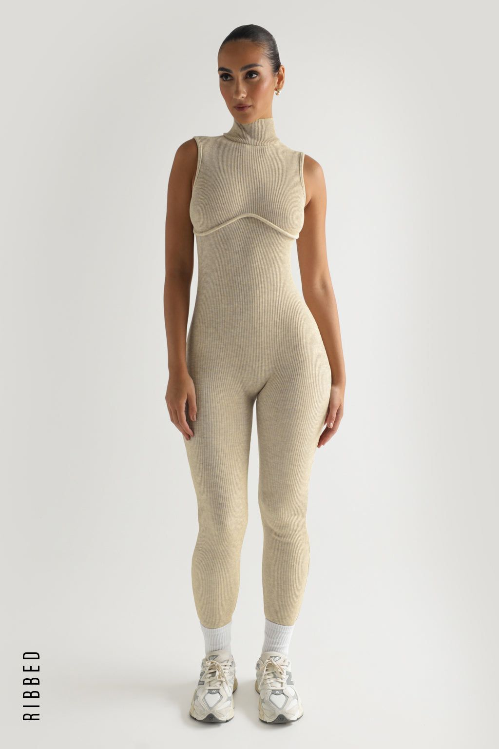 Shape You Ribbed Jumpsuit - Oatmeal sold by My outfit online