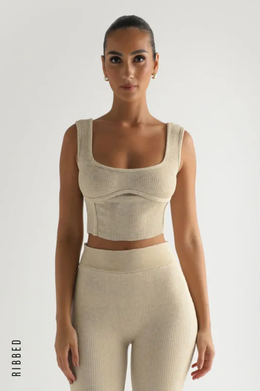 Nadia Squared Ribbed Crop Top - Oatmeal sold by My outfit online