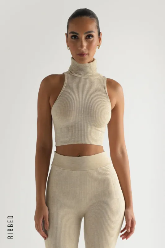 Limitless Ribbed Crop Top -Oatmeal sold by My outfit online