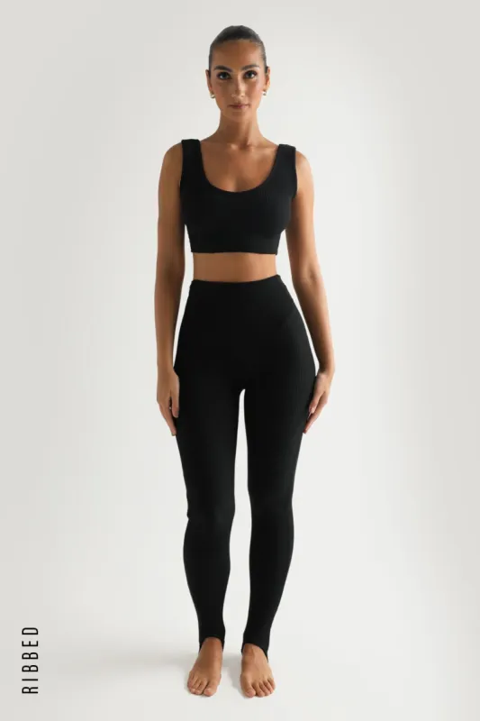 Classic Cut Ribbed Leggings - Black sold by My outfit online