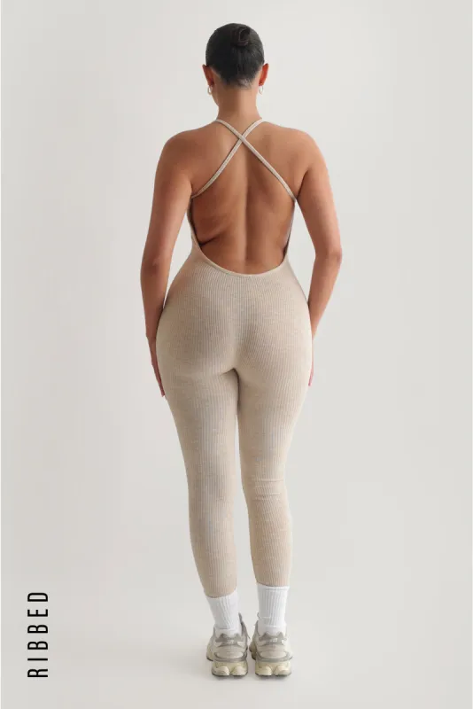 Katy Ribbed Jumpsuit - Oatmeal sold by My outfit online