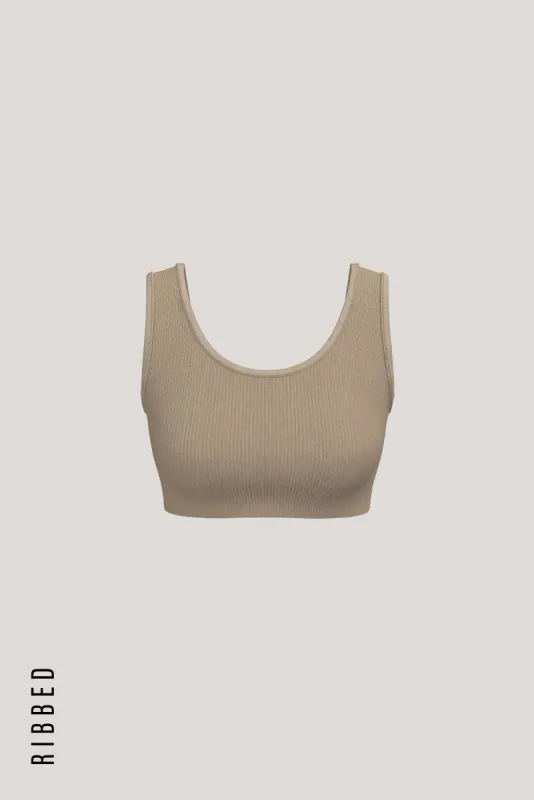 Scooped Ribbed Crop Top - Oatmeal sold by My outfit online