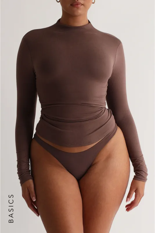 Must-Have Mock Neck T-Shirt - Ash Brown sold by My outfit online