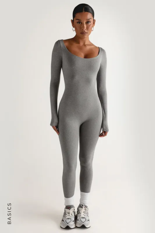 Round Neck Long Sleeve Jumpsuit - Stone Gray sold by My outfit online