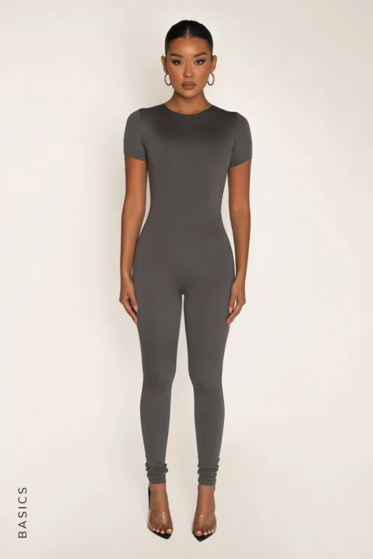 Mist Short Sleeve Jumpsuit - Charcoal sold by My outfit online