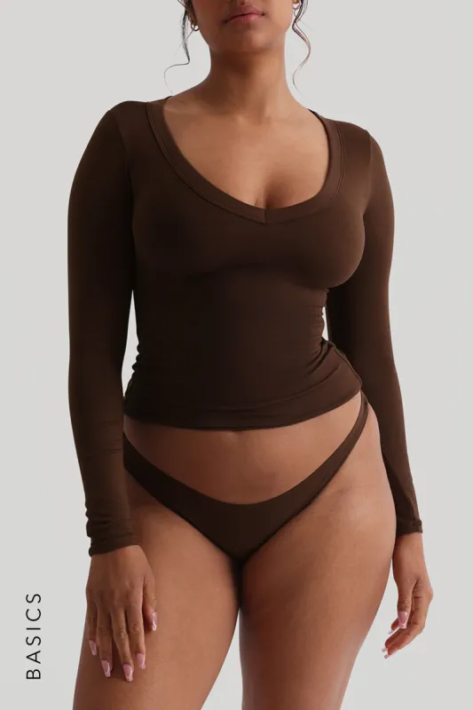 V-Shape Long Sleeve T-Shirt - Espresso sold by My outfit online