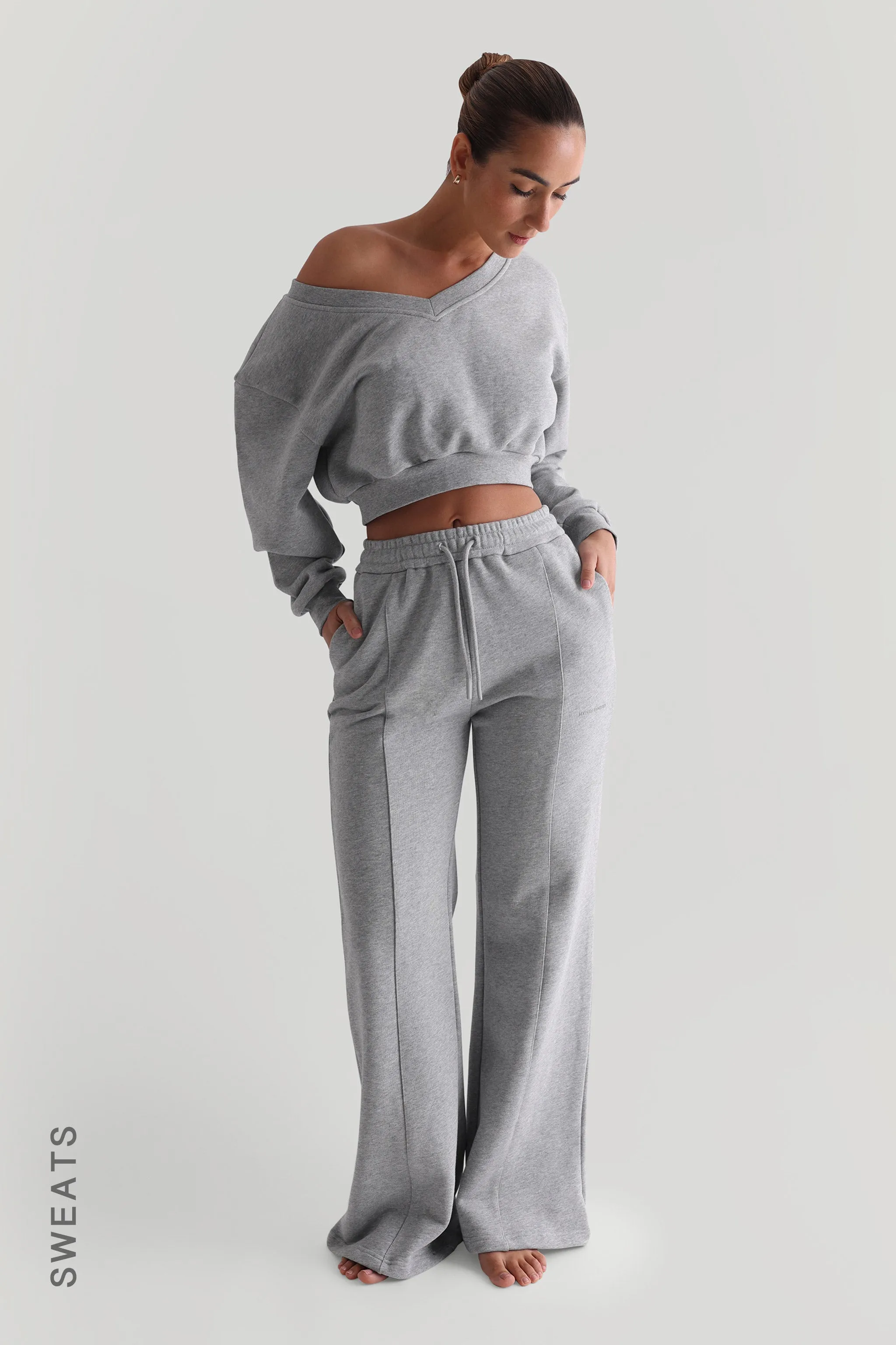 STRUCTURED WIDE LEG SWEATPANTS - Heather Gray sold by My outfit online product image thumbnail 3