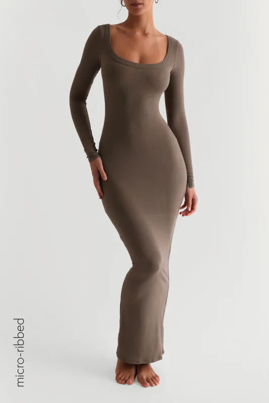 Scooped Micro-Ribbed Maxi Dress - Deep Mocha sold by My outfit online