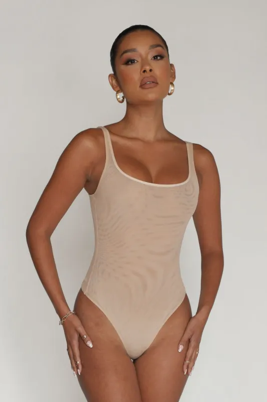 Simple Life Mesh Bodysuit - Beige sold by My outfit online