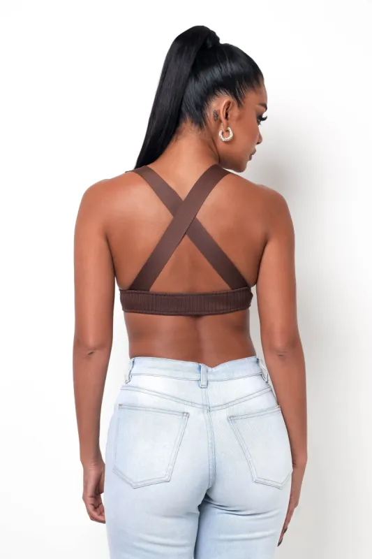 Cross Back Crop Top - Brown sold by My outfit online