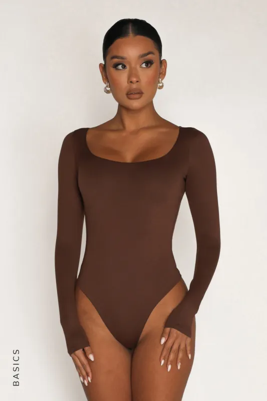 Round Neck Long Sleeve Bodysuit - Brown sold by My outfit online