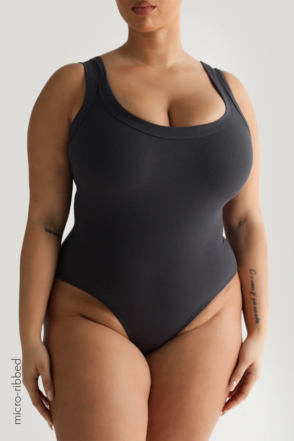 Scooped Micro-Ribbed Bodysuit - Charcoal sold by My outfit online product image thumbnail 3