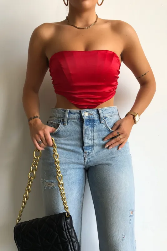 June Strapless Satin Corset Top- Red sold by My outfit online