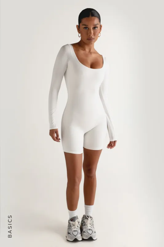 Round Neck Long Sleeve Romper - White sold by My outfit online