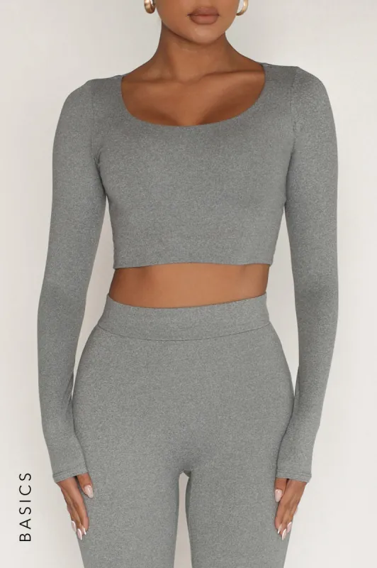 Round Neck Long Sleeve Crop Top - Stone Gray sold by My outfit online