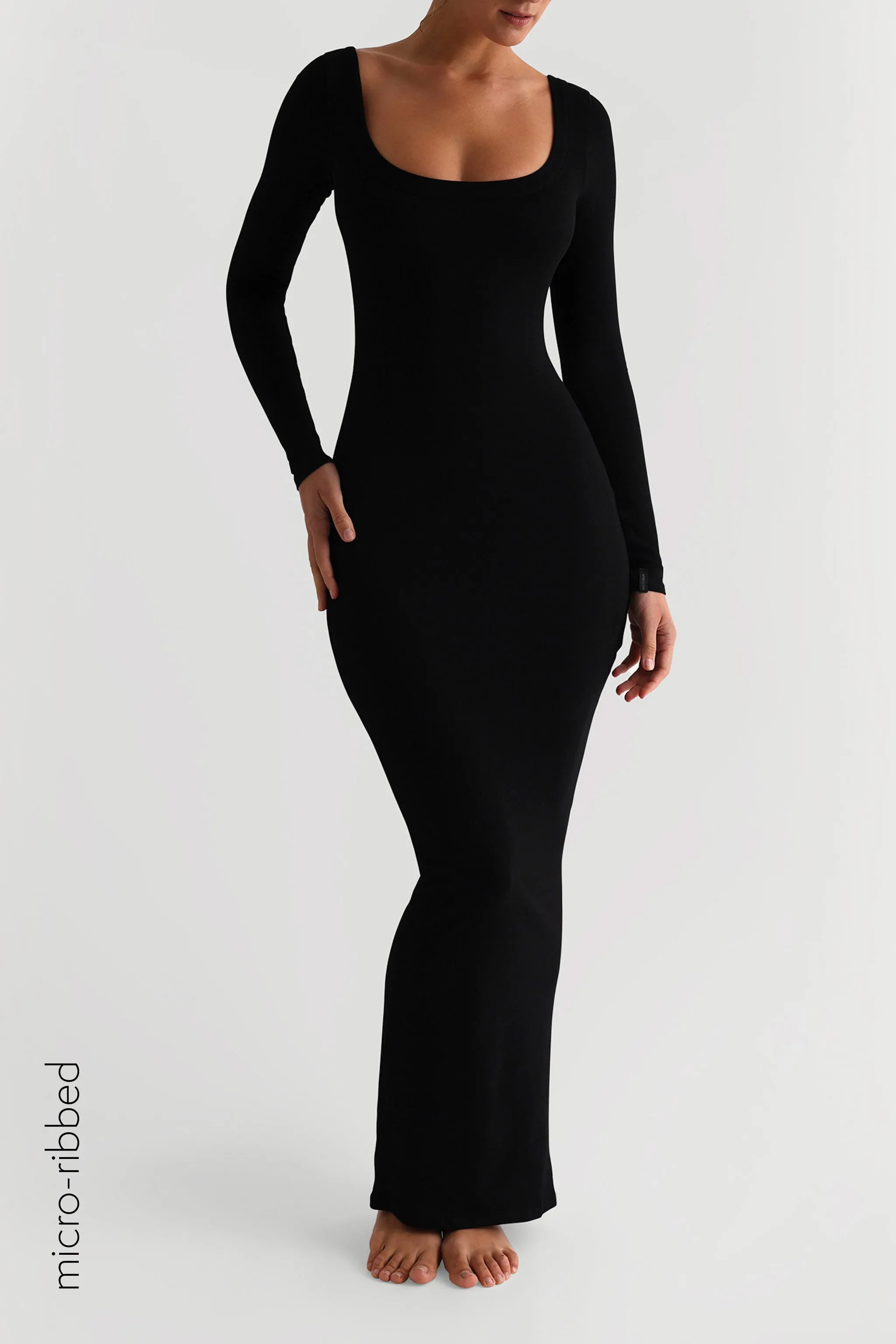 Scooped Micro-Ribbed Maxi Dress - Black sold by My outfit online