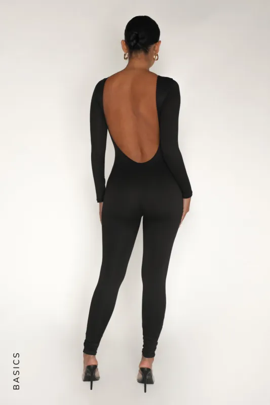 Hold Me Back Long Sleeve Backless Jumpsuit - Black sold by My outfit online