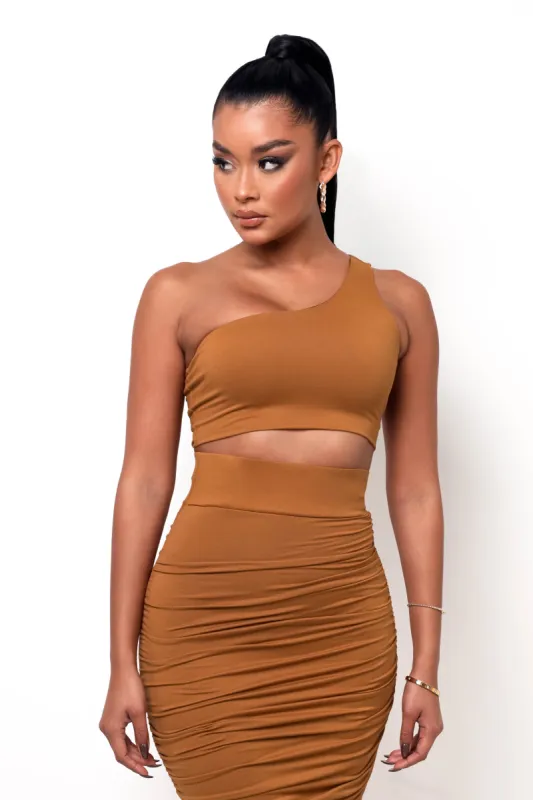 Kaia One Shoulder Crop Top - Camel sold by My outfit online