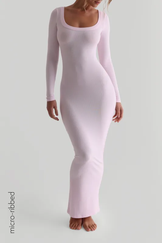 Scooped Micro-Ribbed Maxi Dress - Soft Pink sold by My outfit online