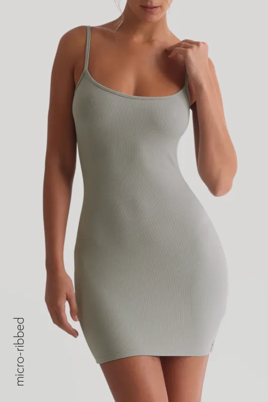 Slip-On Micro-Ribbed Mini Dress - Sage sold by My outfit online