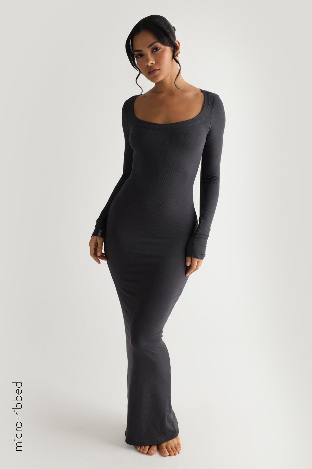 Scooped Micro-Ribbed Maxi Dress - Charcoal sold by My outfit online