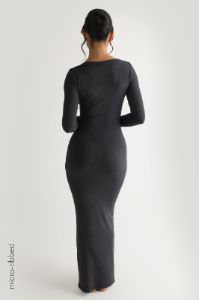 Scooped Micro-Ribbed Maxi Dress - Charcoal sold by My outfit online
