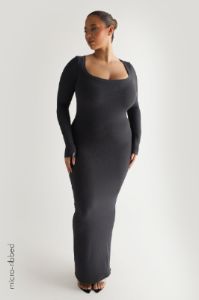 Scooped Micro-Ribbed Maxi Dress - Charcoal sold by My outfit online