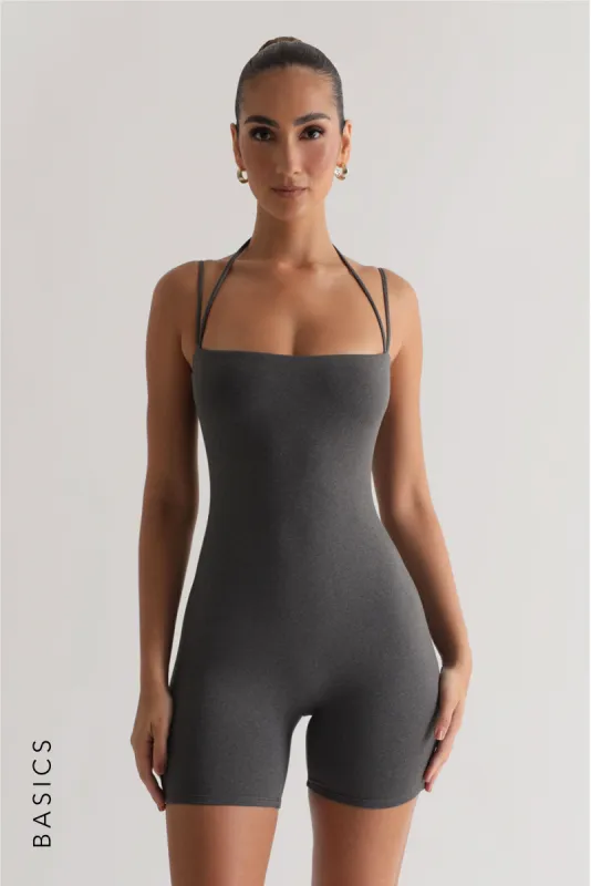 Double String Romper - Dark Heather Gray sold by My outfit online