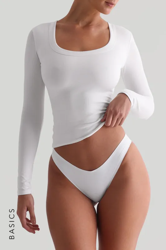 U-Shape Long Sleeve T-Shirt - White sold by My outfit online