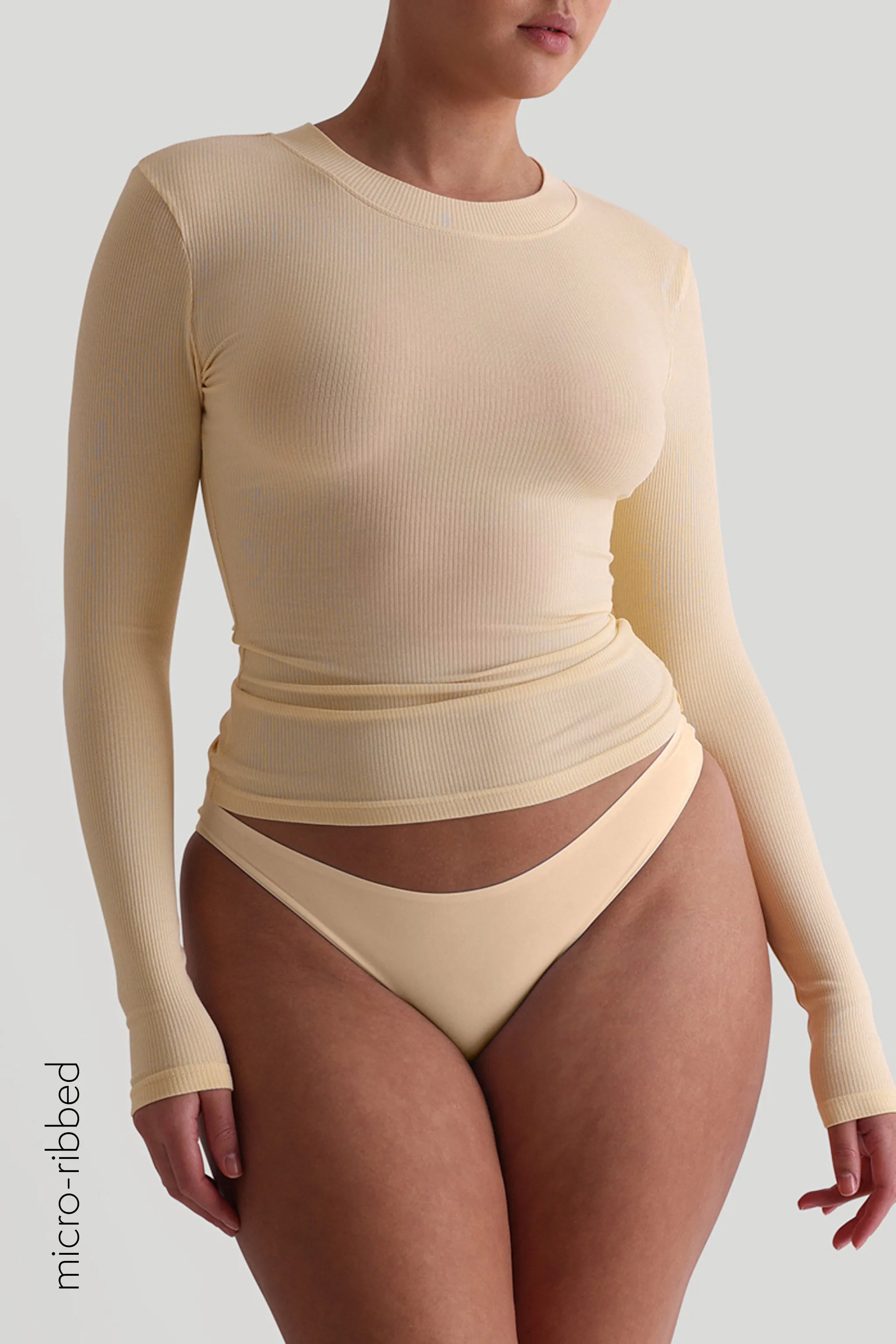 Crew Micro-Ribbed Long Sleeve Top - Soft Yellow sold by My outfit online product image thumbnail 3