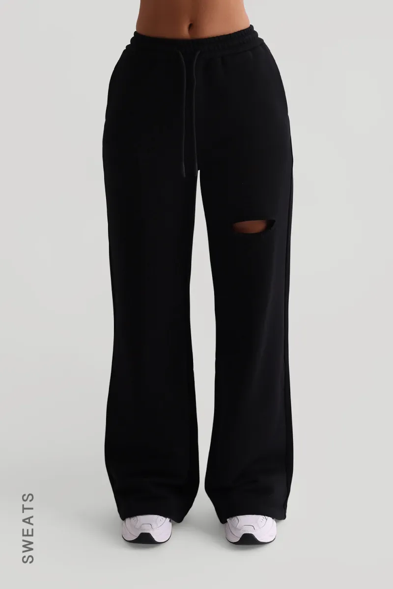 Cut-Out Wide Leg Sweatpants - Black | Parallel