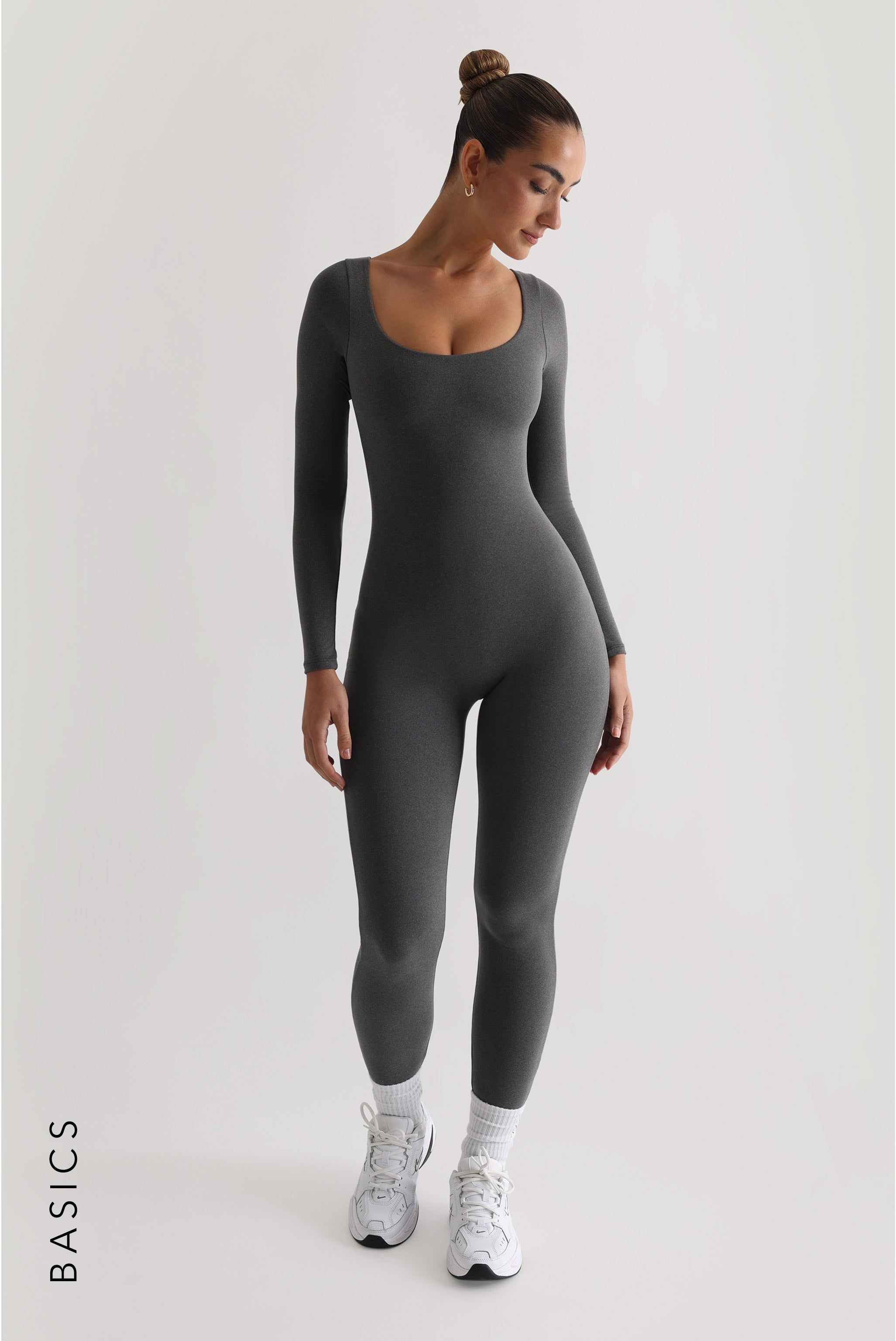 Round Neck Long Sleeve Jumpsuit - Dark Heather Gray sold by My outfit online