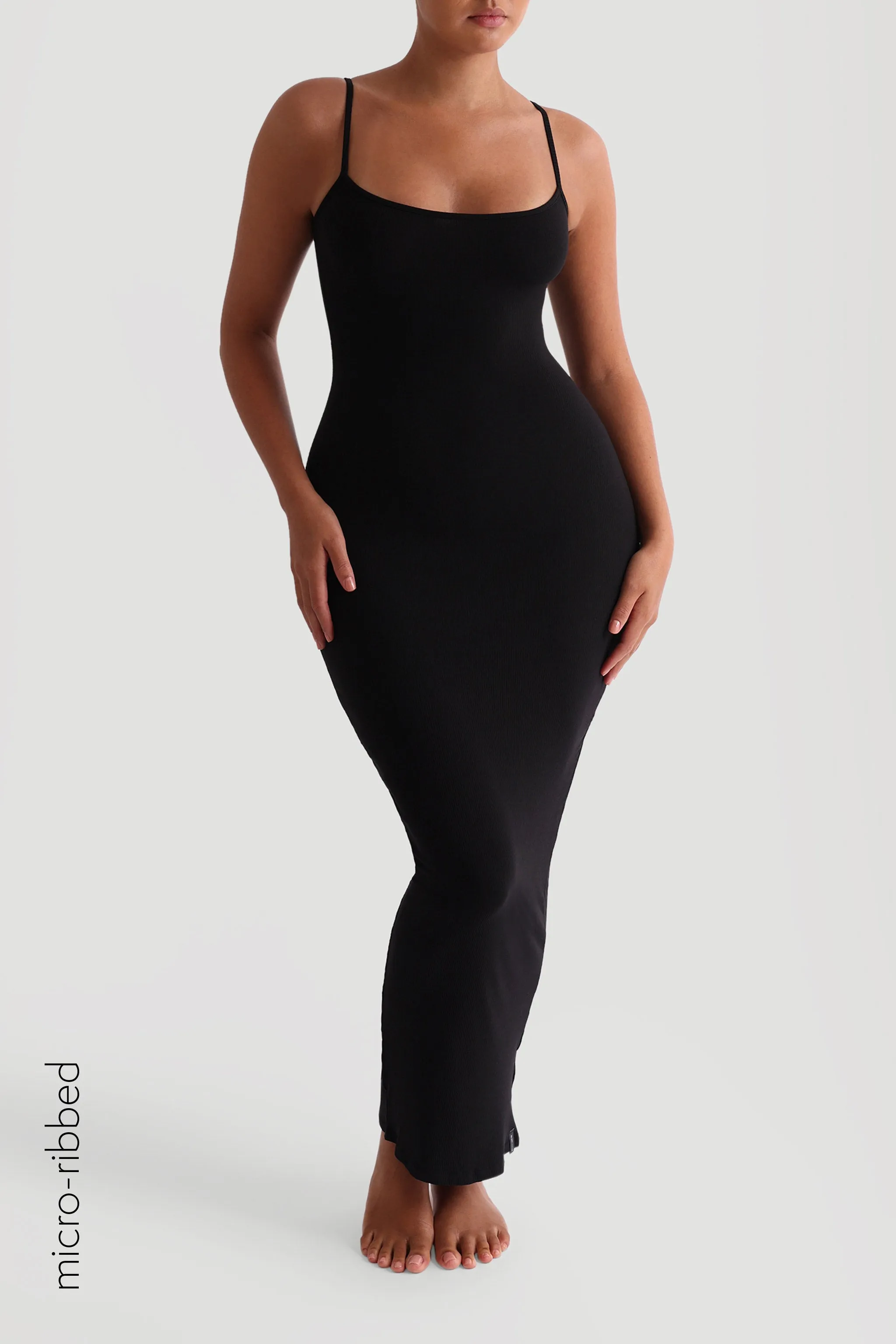 Slip-On Micro-Ribbed Maxi Dress - Black sold by My outfit online