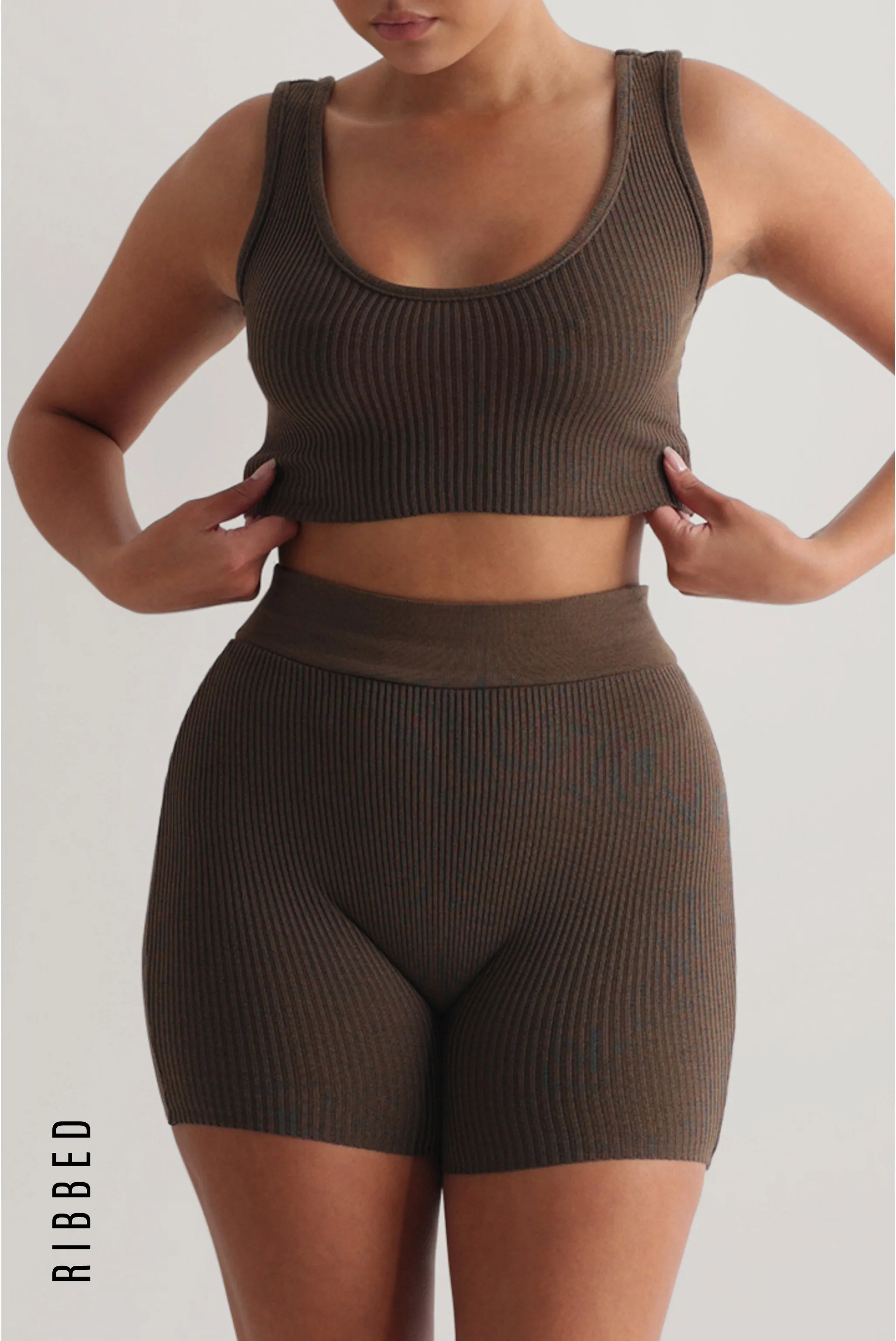 Scooped Ribbed Crop Top - Brown sold by My outfit online