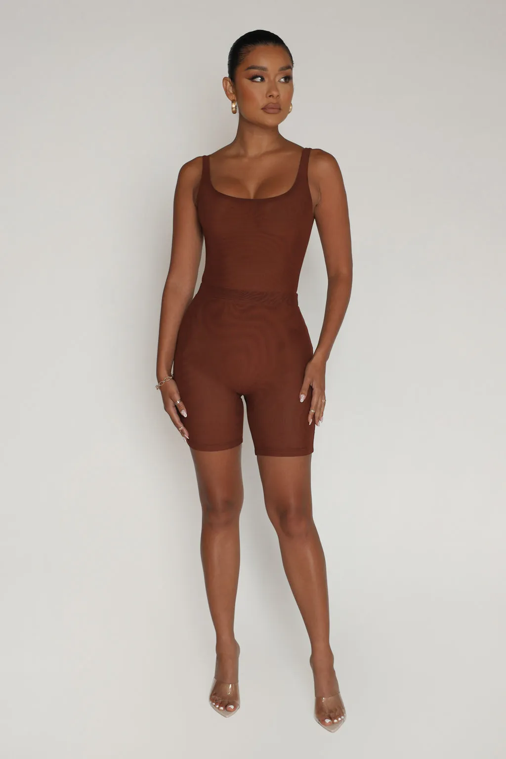 Just High Waisted Mesh Shorts - Brown sold by My outfit online