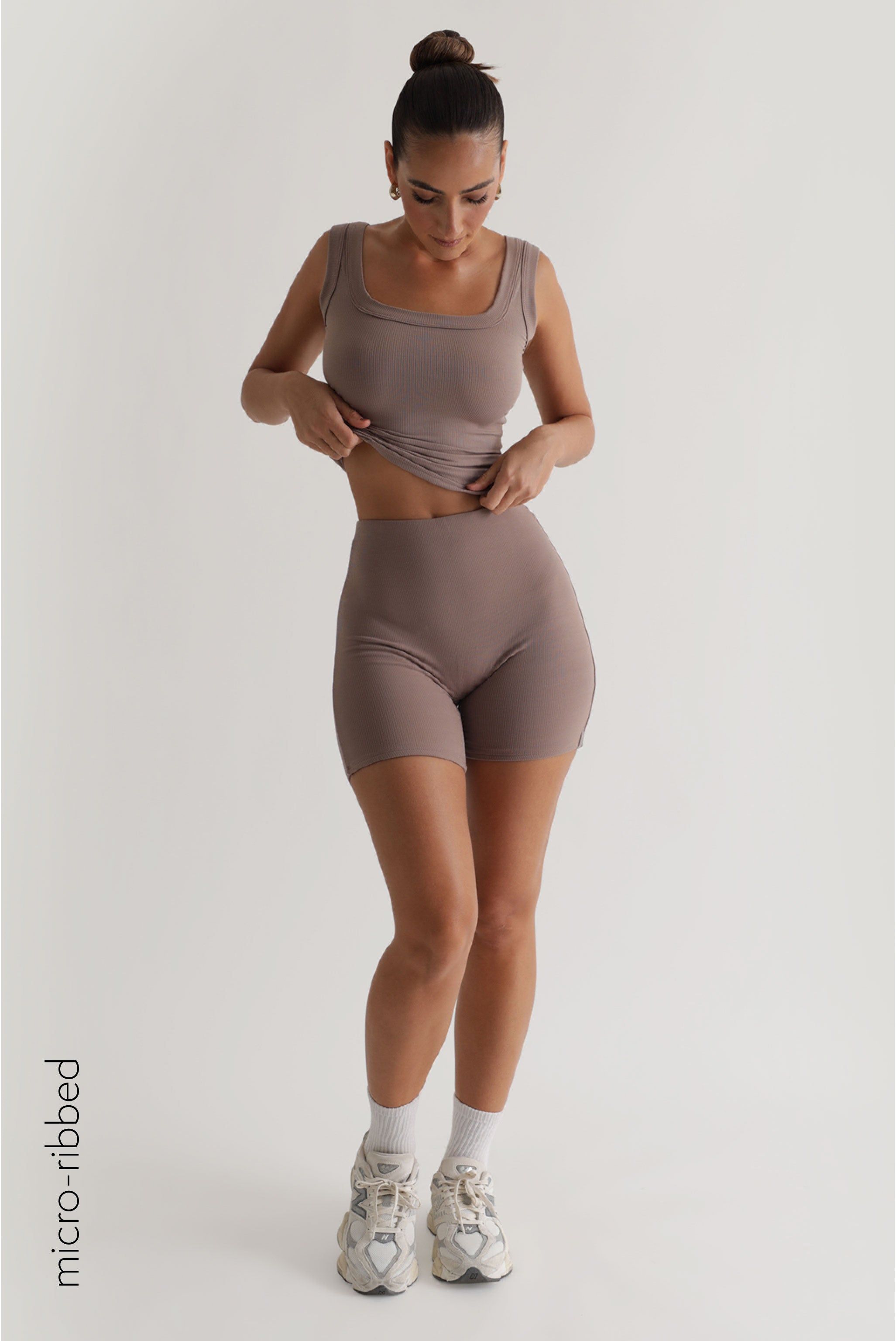 High Waisted Micro-Ribbed Shorts - Mocha sold by My outfit online product image thumbnail 3