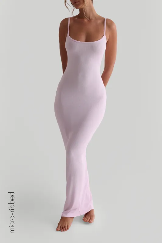 Slip-On Micro-Ribbed Maxi Dress - Soft Pink sold by My outfit online