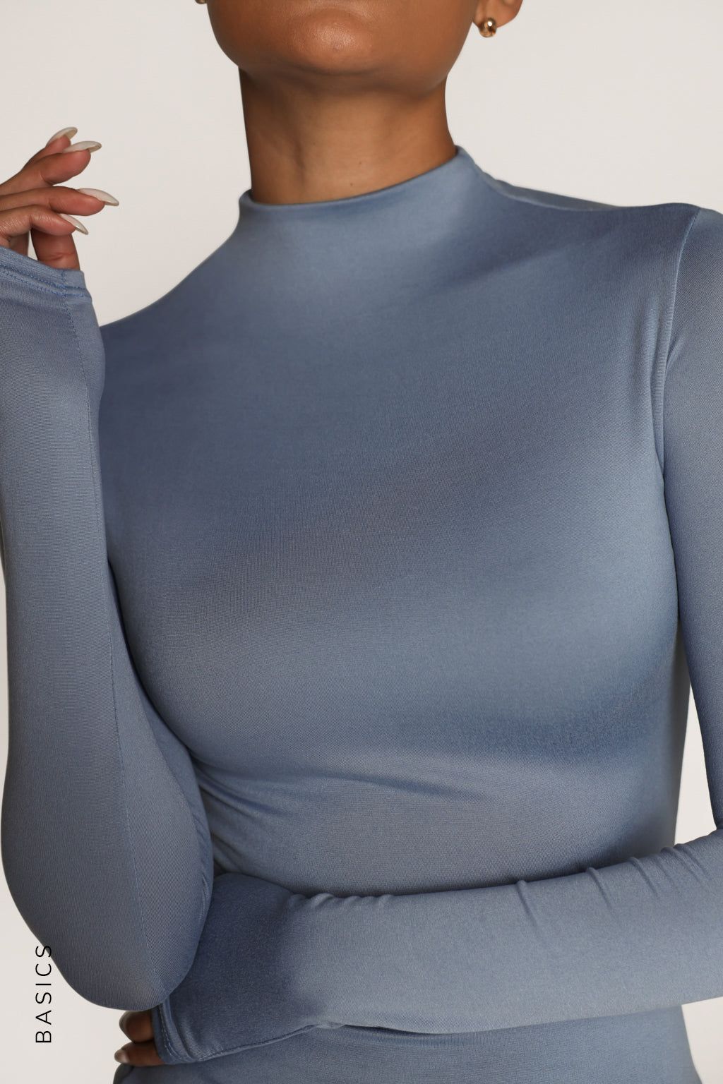 Must-Have Mock Neck T-Shirt - Dusty Blue sold by My outfit online product image thumbnail 4