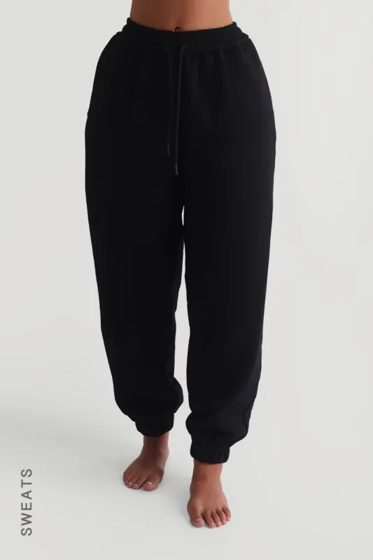 Baggy Fit Structured Sweatpants - Black sold by My outfit online