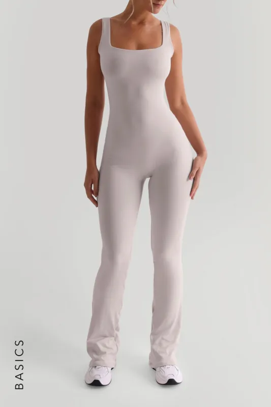 Second Skin Flared Jumpsuit - Soft Beige sold by My outfit online