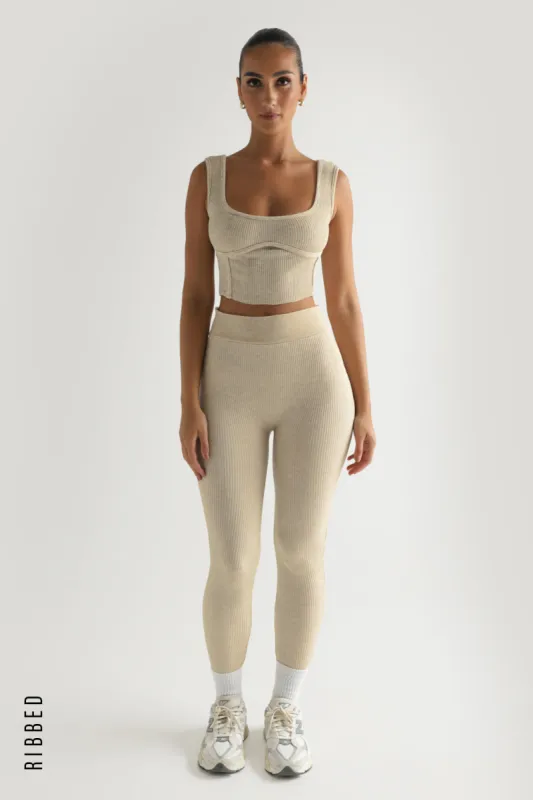 Classic Cut Ribbed Leggings - Oatmeal sold by My outfit online