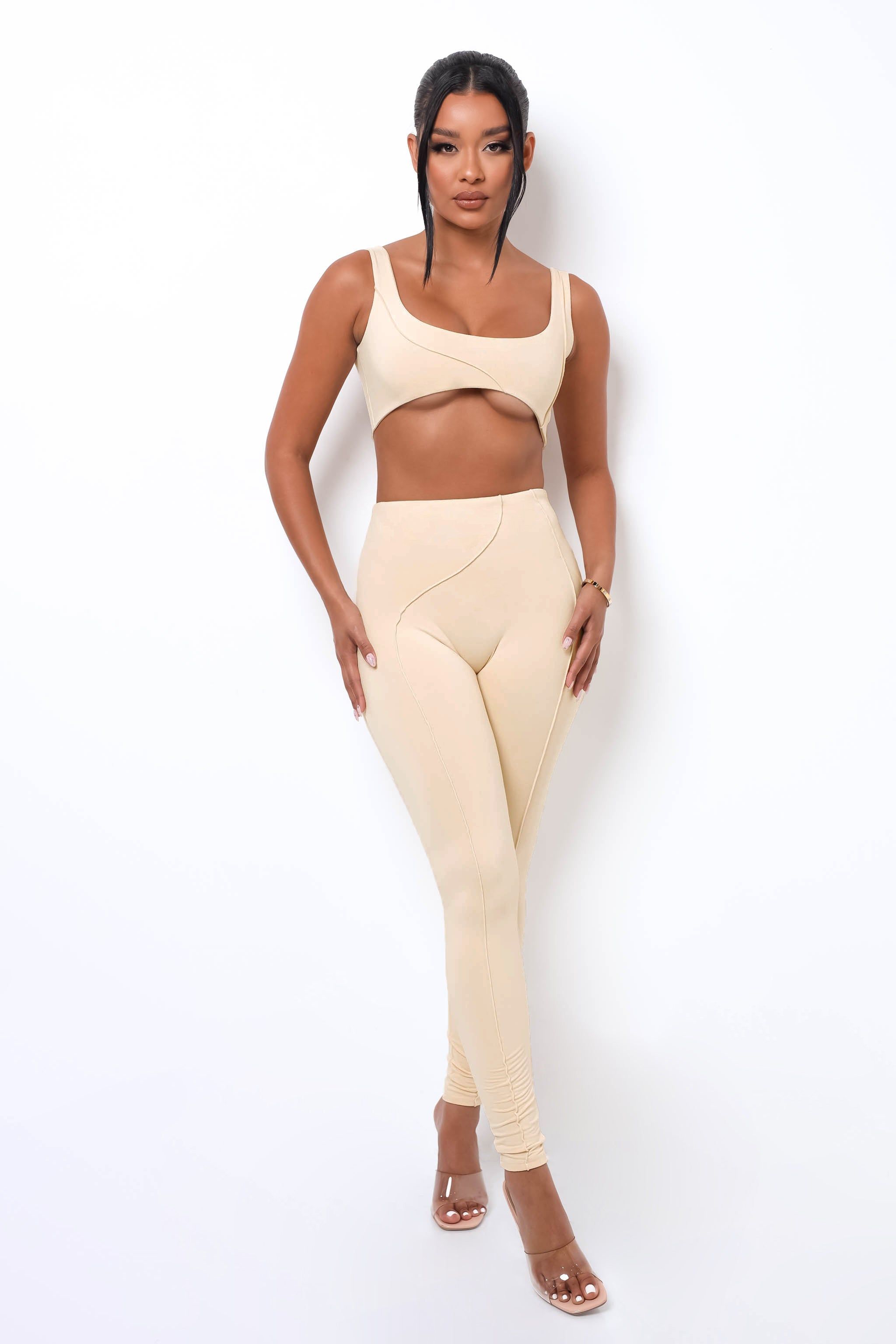 Reset High Waisted Leggings - Cream sold by My outfit online product image thumbnail 4