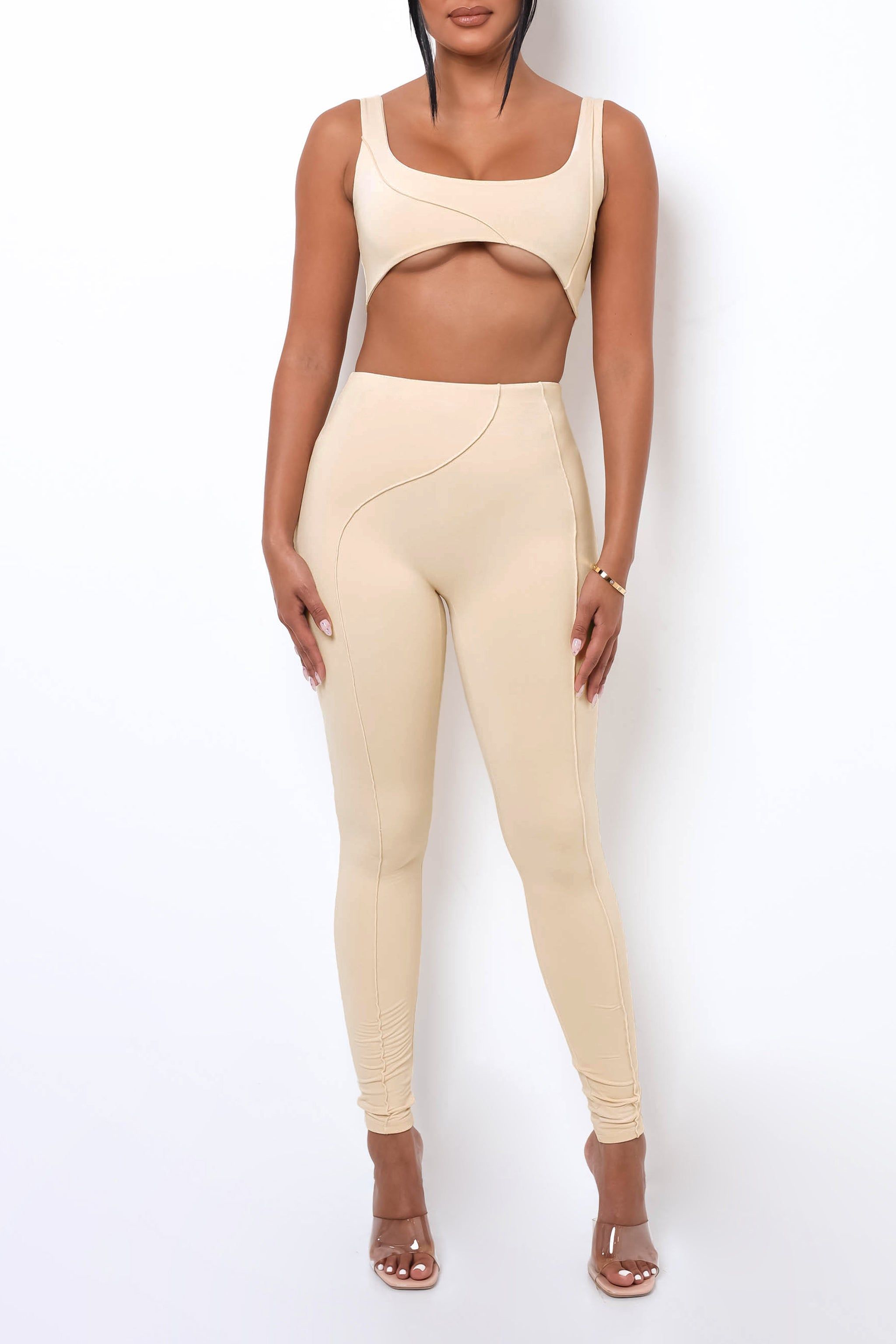 Reset High Waisted Leggings - Cream sold by My outfit online product image thumbnail 3