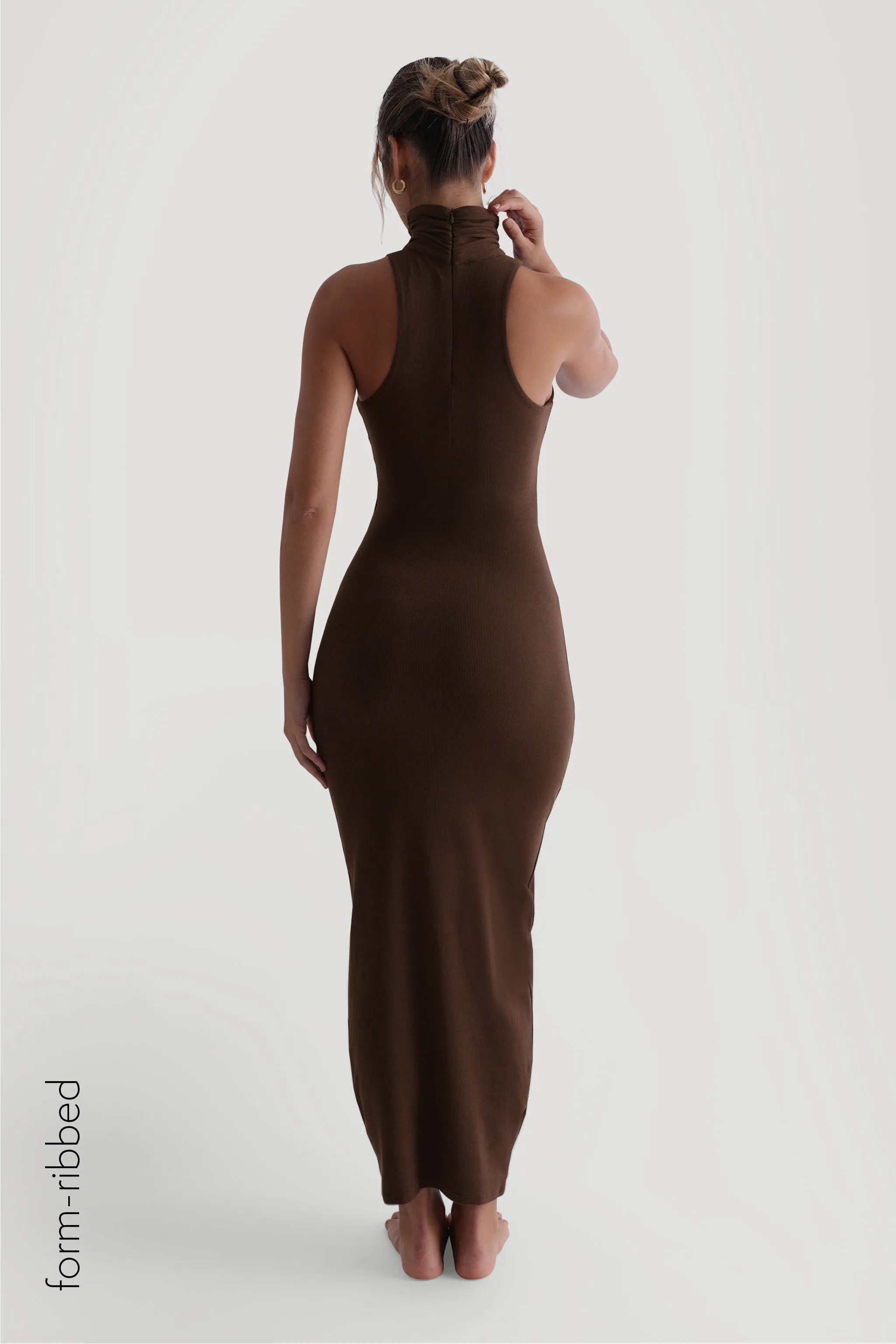 Sleeveless Turtleneck Form-Ribbed Maxi Dress - Cocoa sold by My outfit online product image thumbnail 2