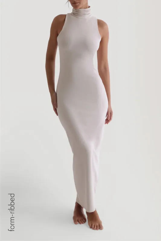 Sleeveless Turtleneck Form-Ribbed Maxi Dress - Light Oat sold by My outfit online