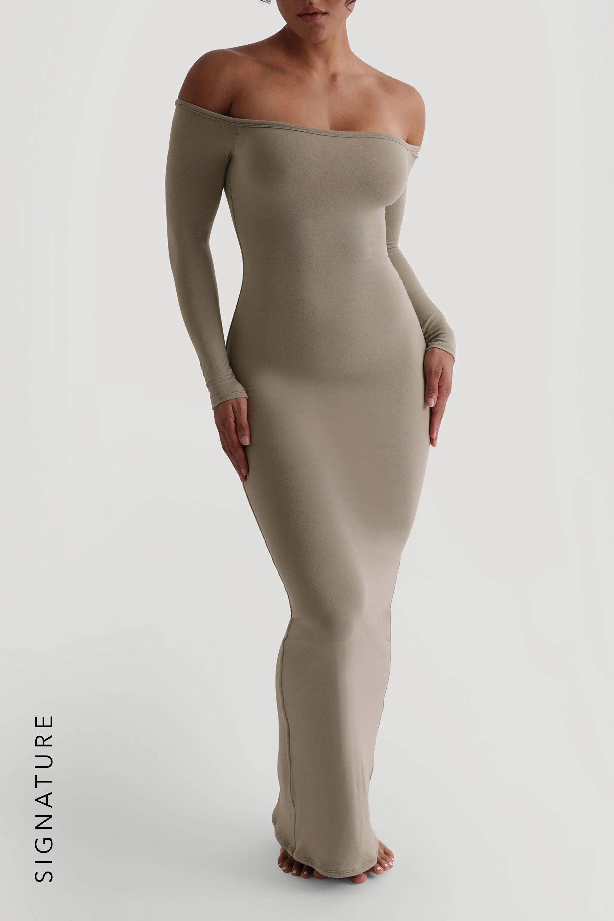 Off The Shoulder Banded Long Sleeve Maxi Dress - Quiet Sage sold by My outfit online product image thumbnail 2